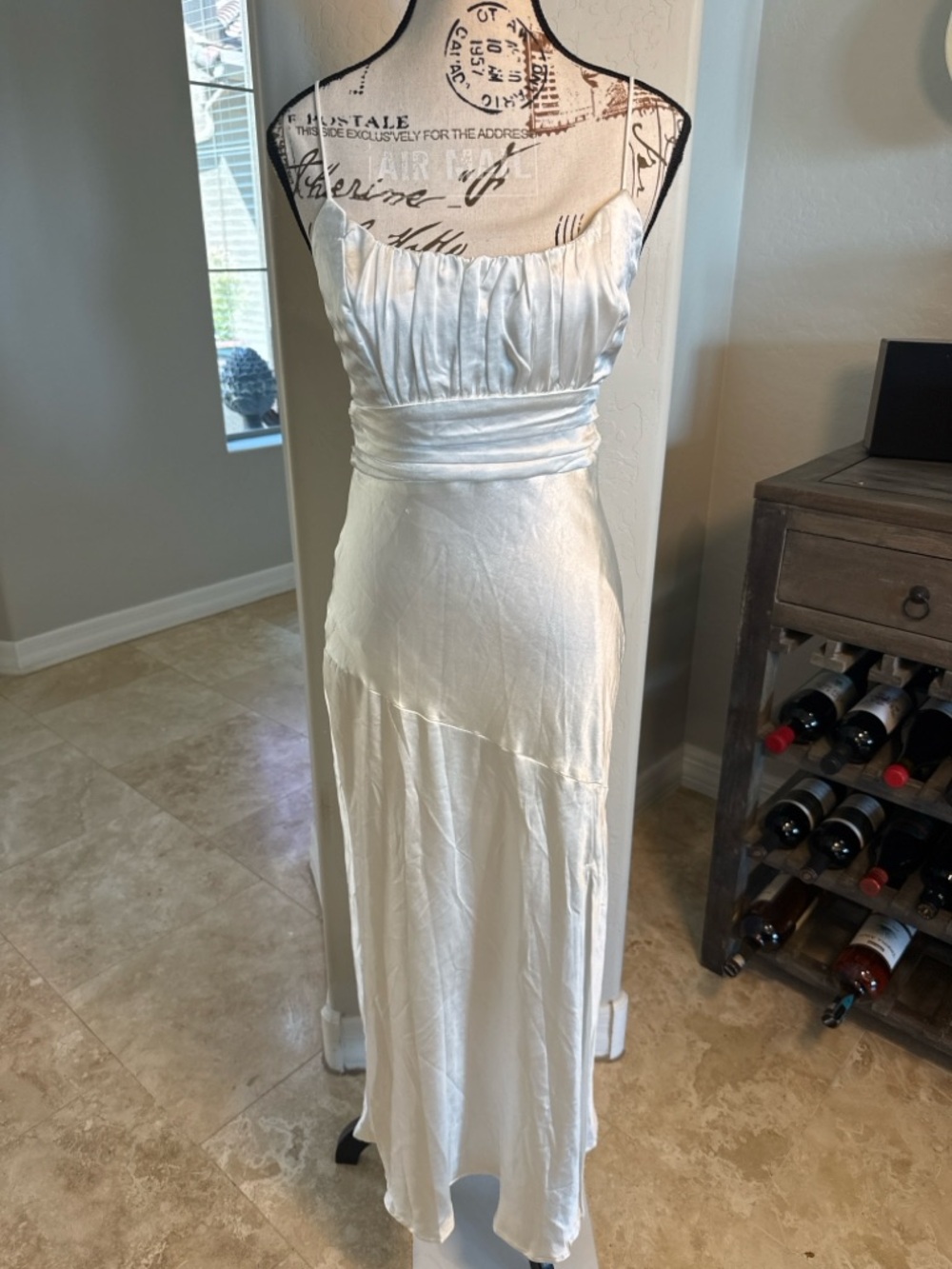 Stunning Satin White Spaghetti-Strap Midi Dress with Side Slit NWT Size M - Picture 2 of 8